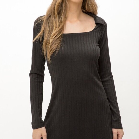 MYSTREE U NECK FIT & FLARE DRESS WITH COLLAR - Picture 2 of 7